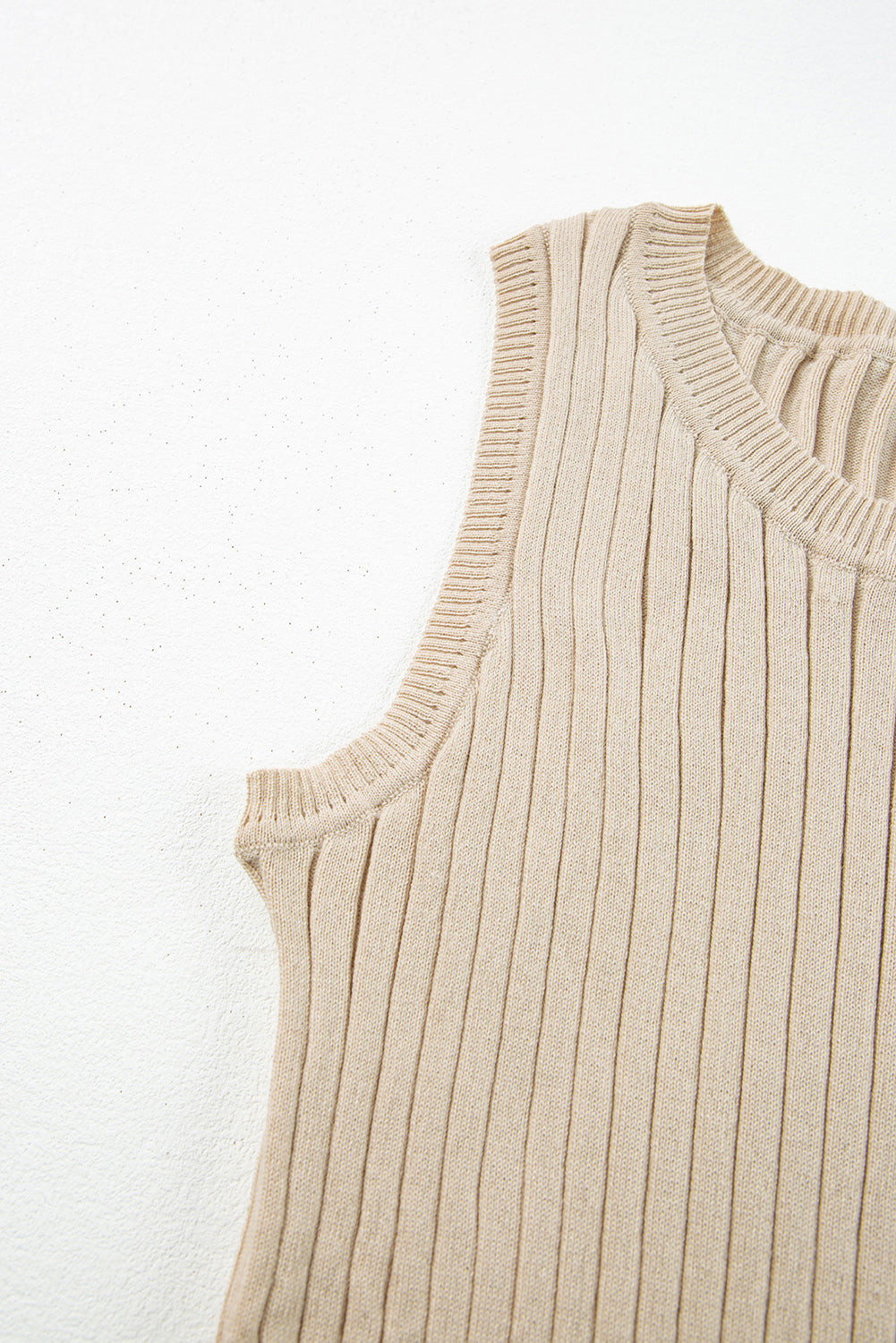 Apricot Ribbed Knit Crew Neck Tank Top