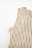 Apricot Ribbed Knit Crew Neck Tank Top