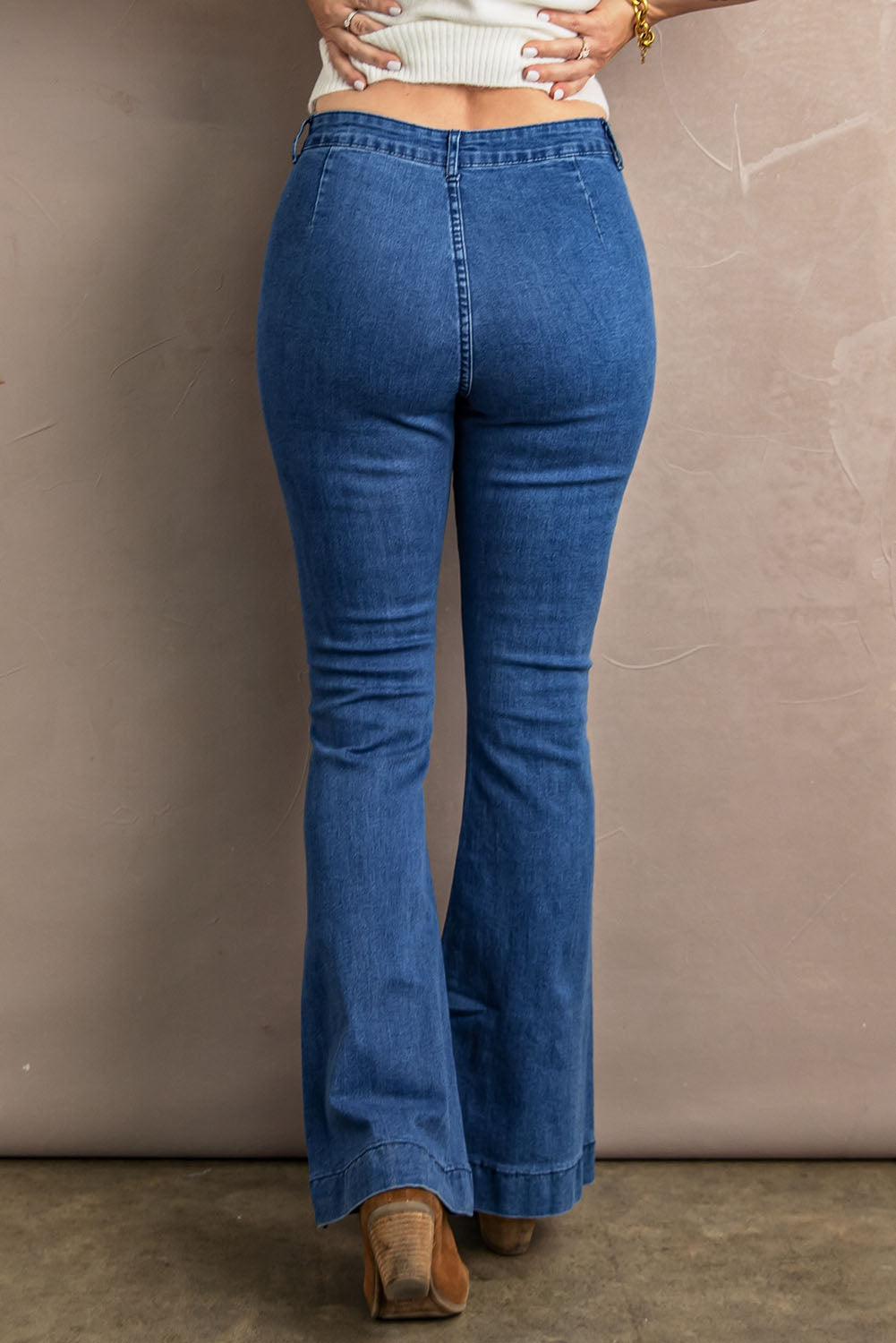 Vintage Casual Pocket Flared Jeans