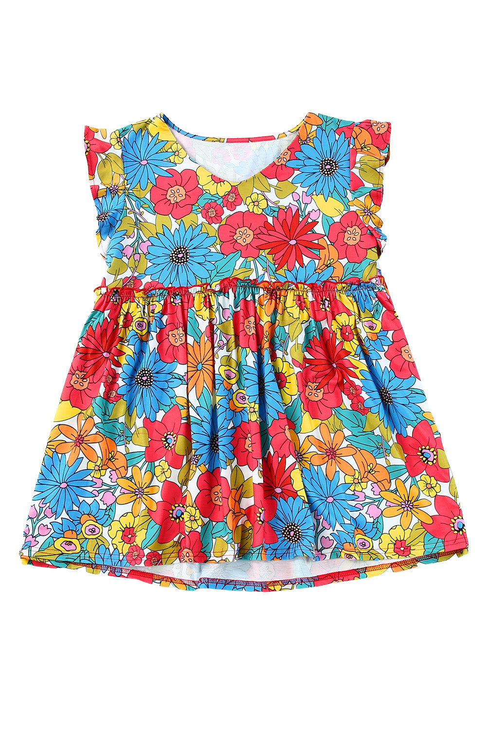 V Neck Ruffled Floral Babydoll Top