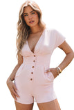 Deep V Neck Buttoned High Waist Romper