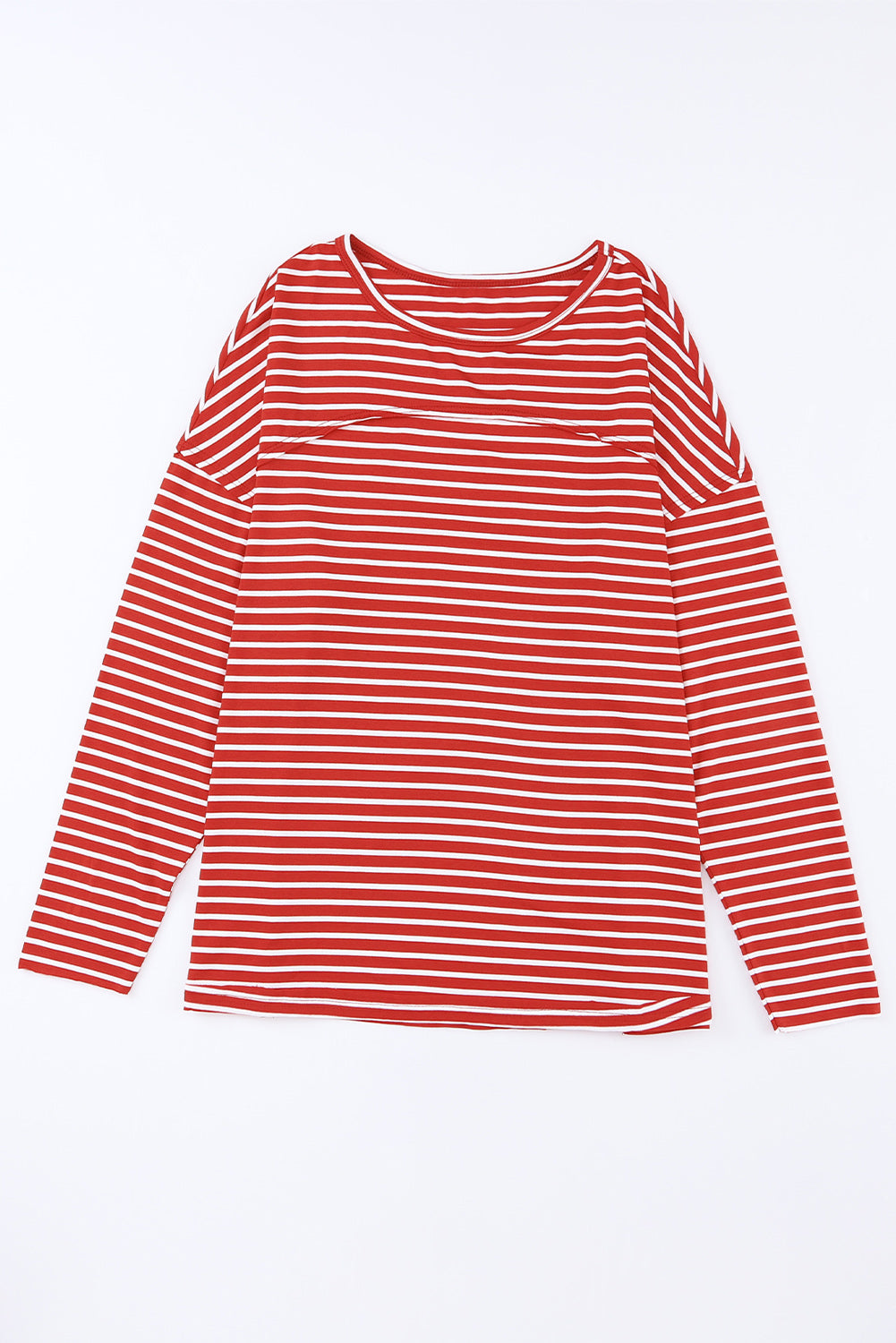 Striped Drop Shoulder Exposed Seam Long Sleeve Top