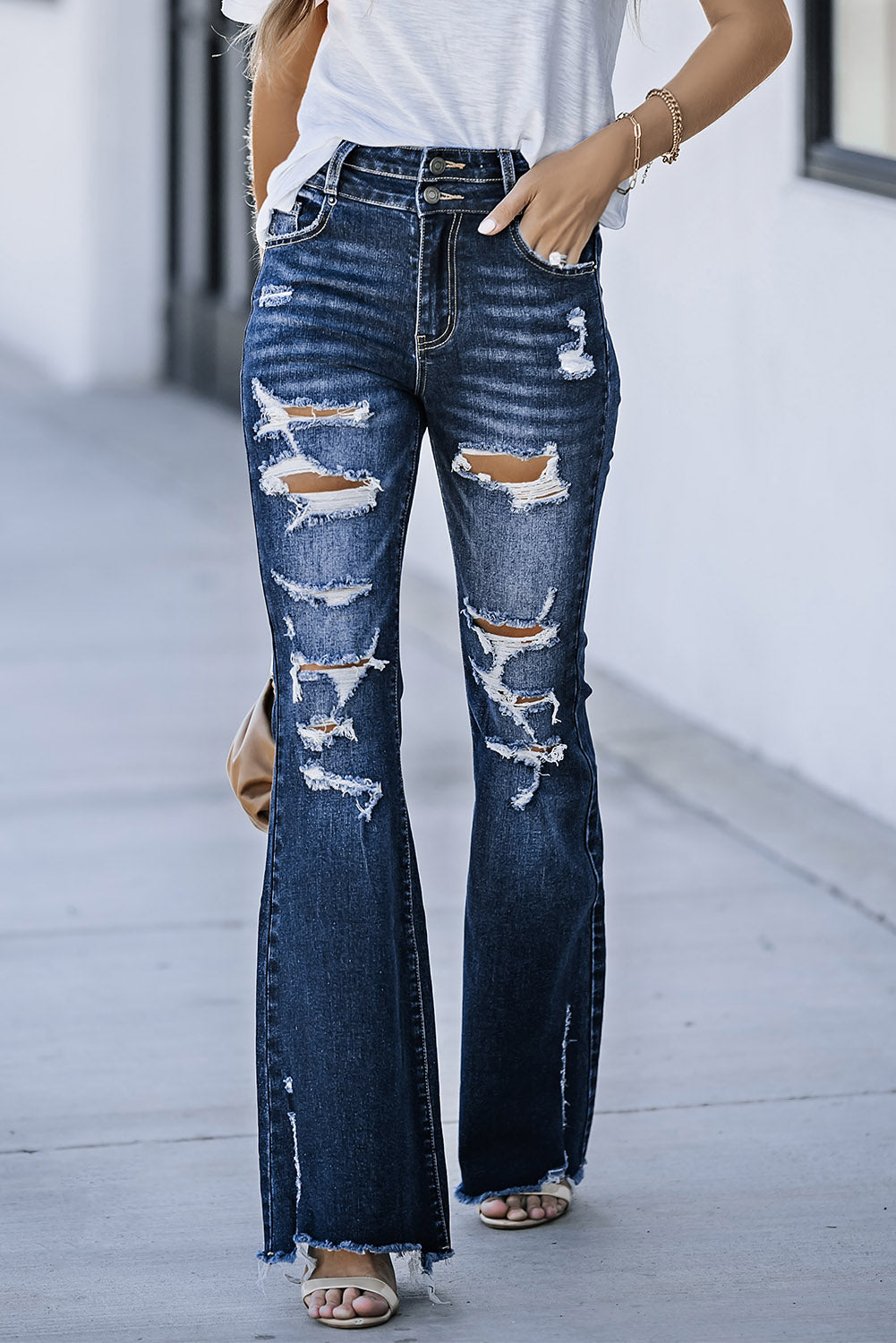 Distressed High Waist Flared Jeans