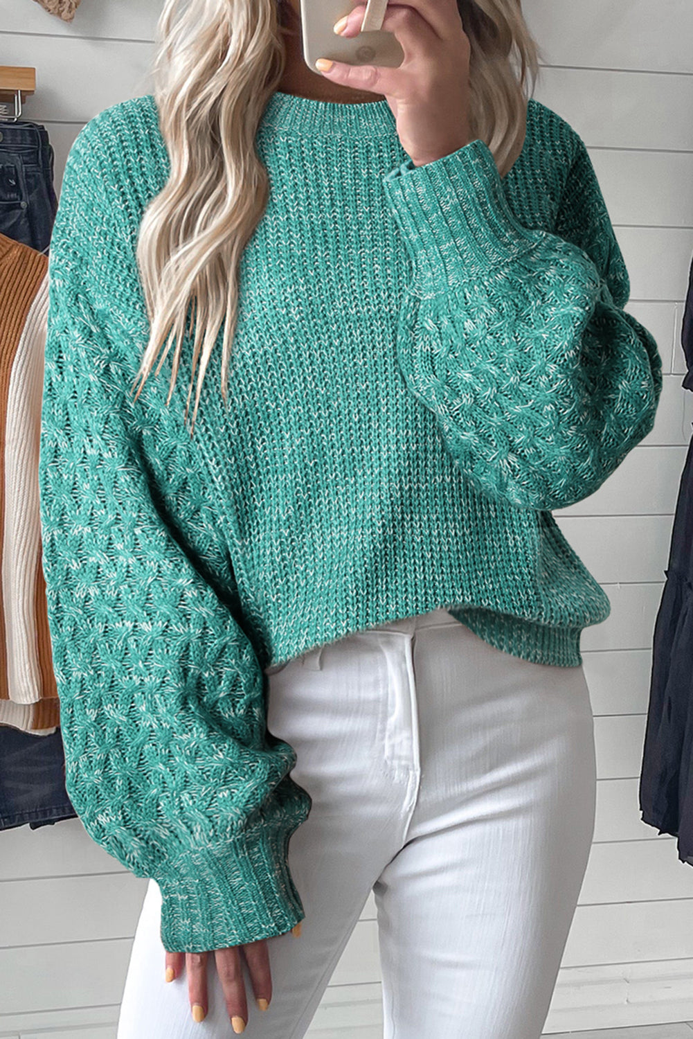 Parchment Cable Knit Sleeve Drop Shoulder Sweater