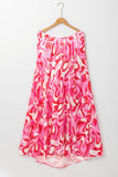 Pink Abstract Swirl Print Halter Maxi Dress