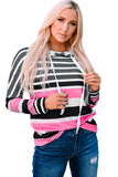 Multi Striped Drawstring Long Sleeve Hoodie