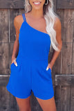 Blue One Shoulder Invisible Zip Side Pocketed Romper