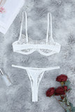 Sheer Lace Bra and Panty Set with Garter Belts