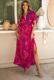 Abstract Floral Print V Neck Dolman Maxi Dress