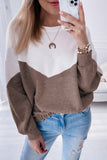 Colorblock Cutout Elastic Hem Pullover Sweatshirt