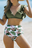 Floral Ruffled Hem High Waist Bikini Set