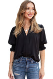 Solid Color Half Sleeve V Neck Blouse