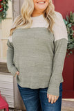 Plus Size Colorblock Knit Long Sleeve Top