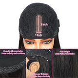 100% Human Hair Natural Black Brown Highlight Put On and Go Realistic Yaki Straight Bob with Bangs Minimalist 3X1 Lace Wig