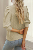 Apricot Vintage Textured Puff Sleeve Mock Neck Top