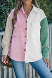 Pink Color Block Button Shirt with Pocket