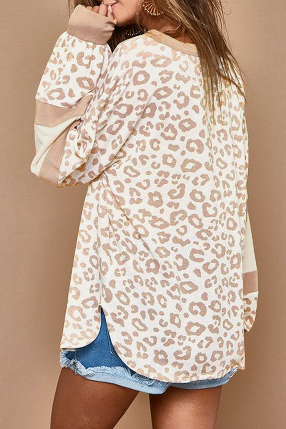 Leopard Print Round Neck Puff Sleeve Top