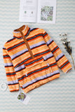 Striped Kangaroo Pocket Buttoned Sherpa Sweatshirt