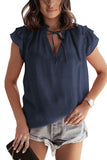 Tiered Ruffled Drawstring V Neck Top