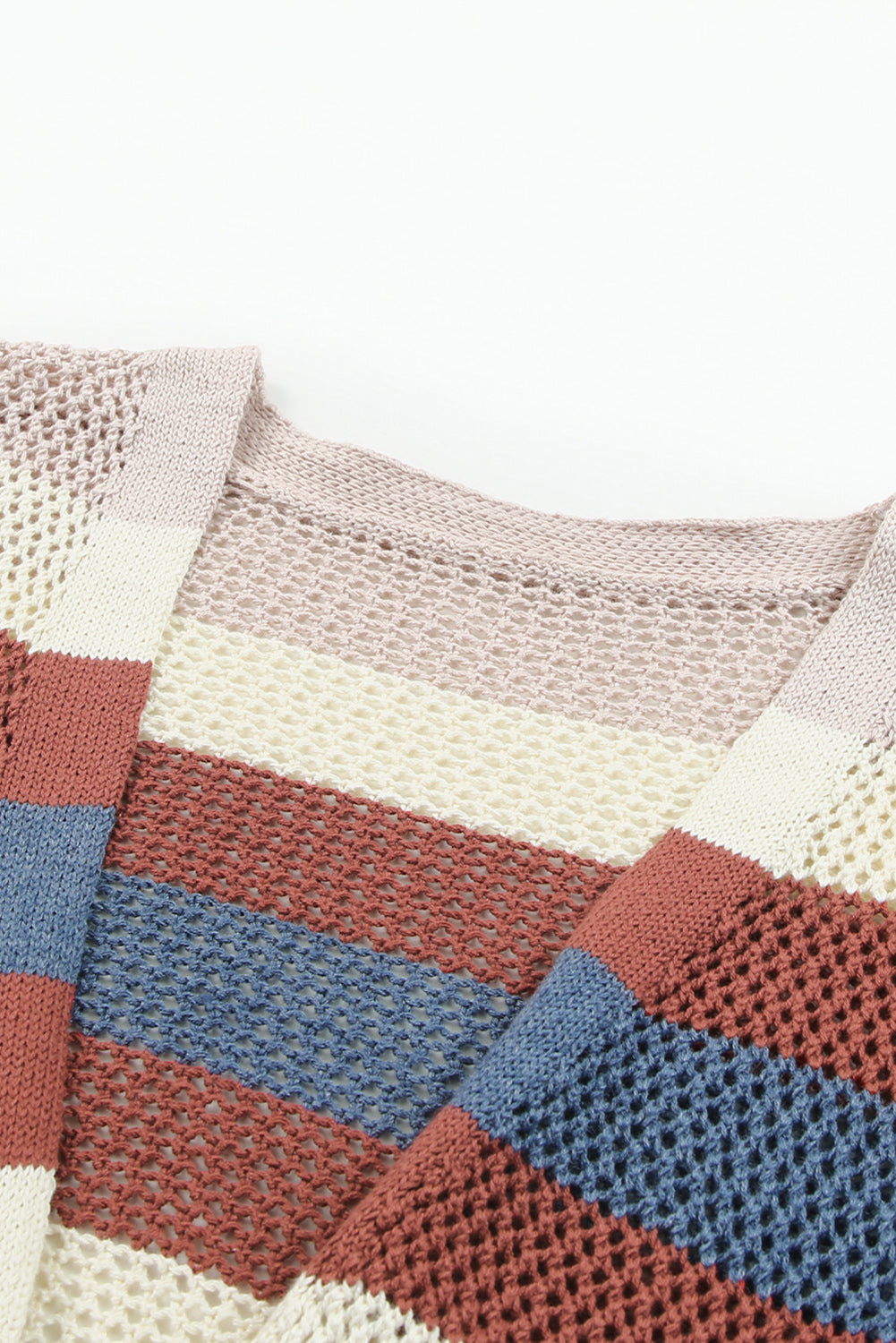 Cardigan en tricot évidé à rayures multicolores et blocs de couleurs