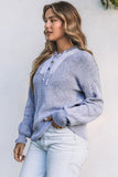 Pull à capuche gris Henley à col en V