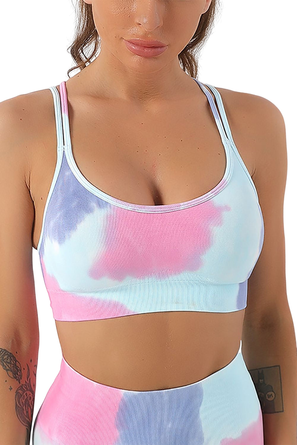 Tie Dye Criss Cross Strappy Sports Bra