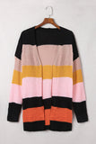 Waffle Knit Color Block Open Front Cardigan