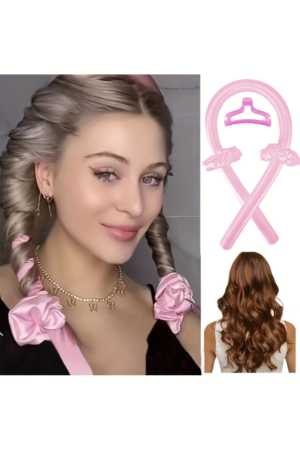 Bandeau bigoudi sans chaleur en éponge rose