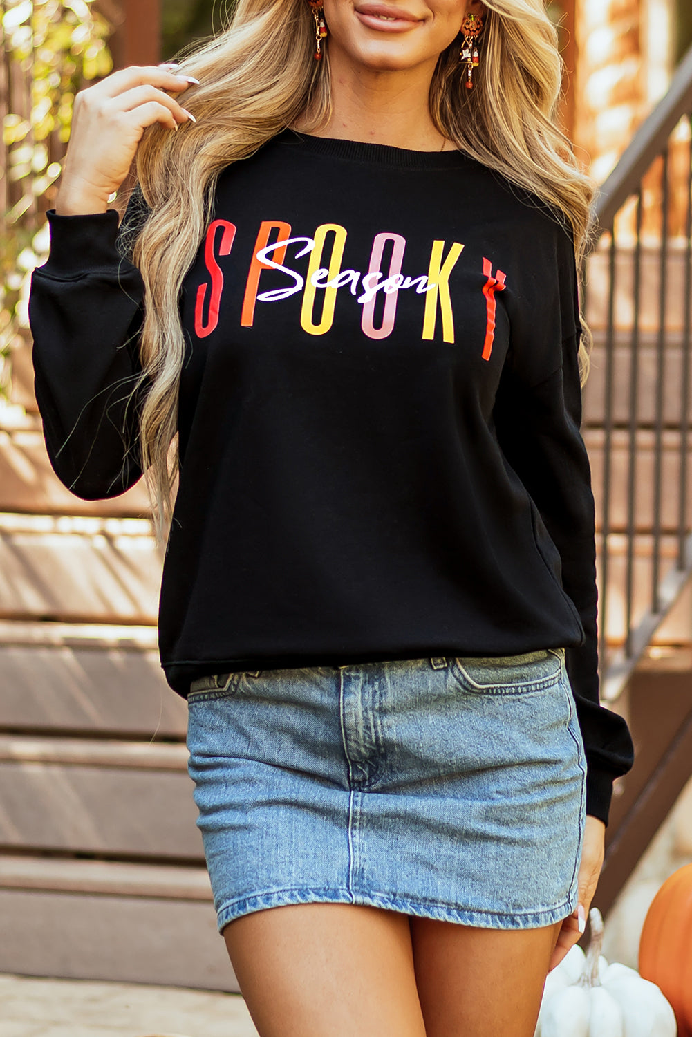 Sweat-shirt graphique noir Spooky Season Halloween Fashion Graphic