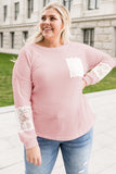 Lace Patchwork Waffle Knit Plus Size Blouse