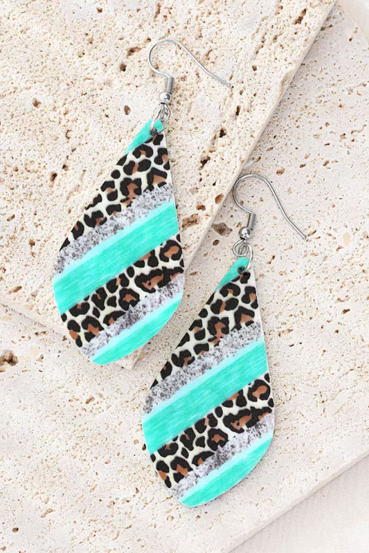 Leopard Color Block Glitter Water Drop Earrings