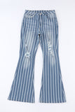 Vertical Striped Ripped Flare Jeans