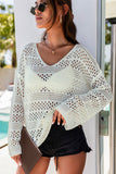 Hollow Out Crochet V Neck Pullover Sweater