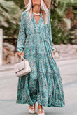 Bohemian Paisley Print Long Sleeve Tiered Maxi Dress