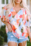 Floral Print V Neck Half Sleeve Blouse