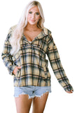 Plaid Button Neck Pocketed Pullover Hoodie