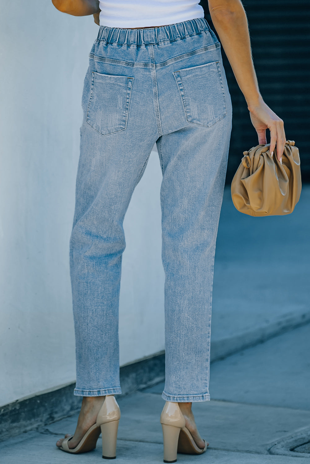 Gather Round Distressed Pocketed Denim Jogger