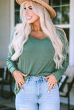 Ribbed V Neck Long Sleeve Top