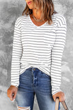 Striped V Neck Long Sleeve Top