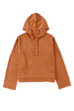 Khaki Casual Button Solid Patchwork Trim Hoodie