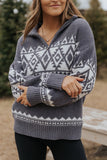 Western Geometric Printed Quarter Zip Pullover Sweater