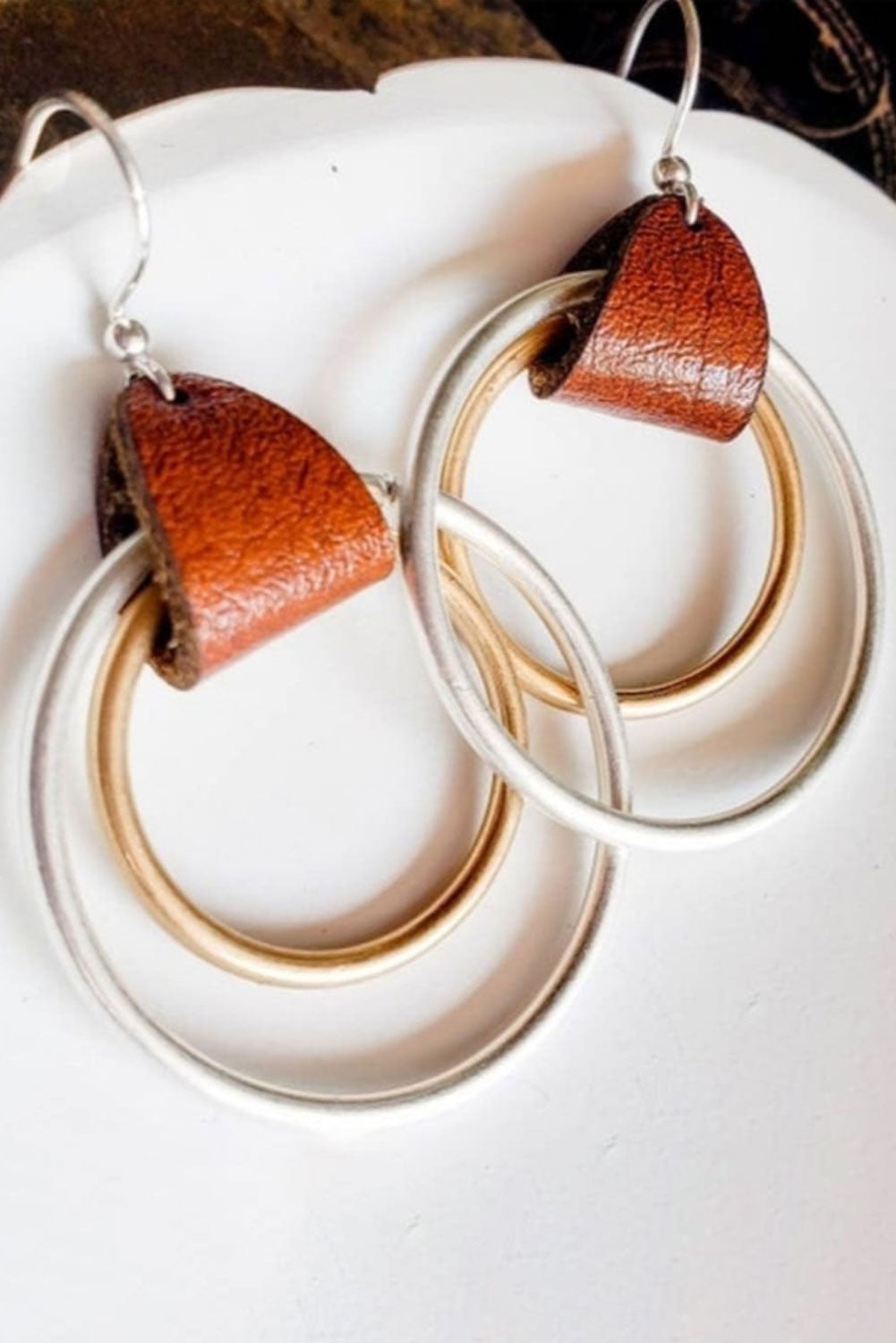 Faux Leather Double Layered Circle Earrings