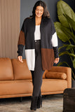 Cardigan color block ouvert sur le devant de grande taille marron 