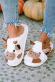 White Cartoon Animal Cow Plush Slippers