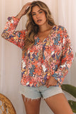 Blouse multicolore à col en V et manches longues à fleurs style bohème