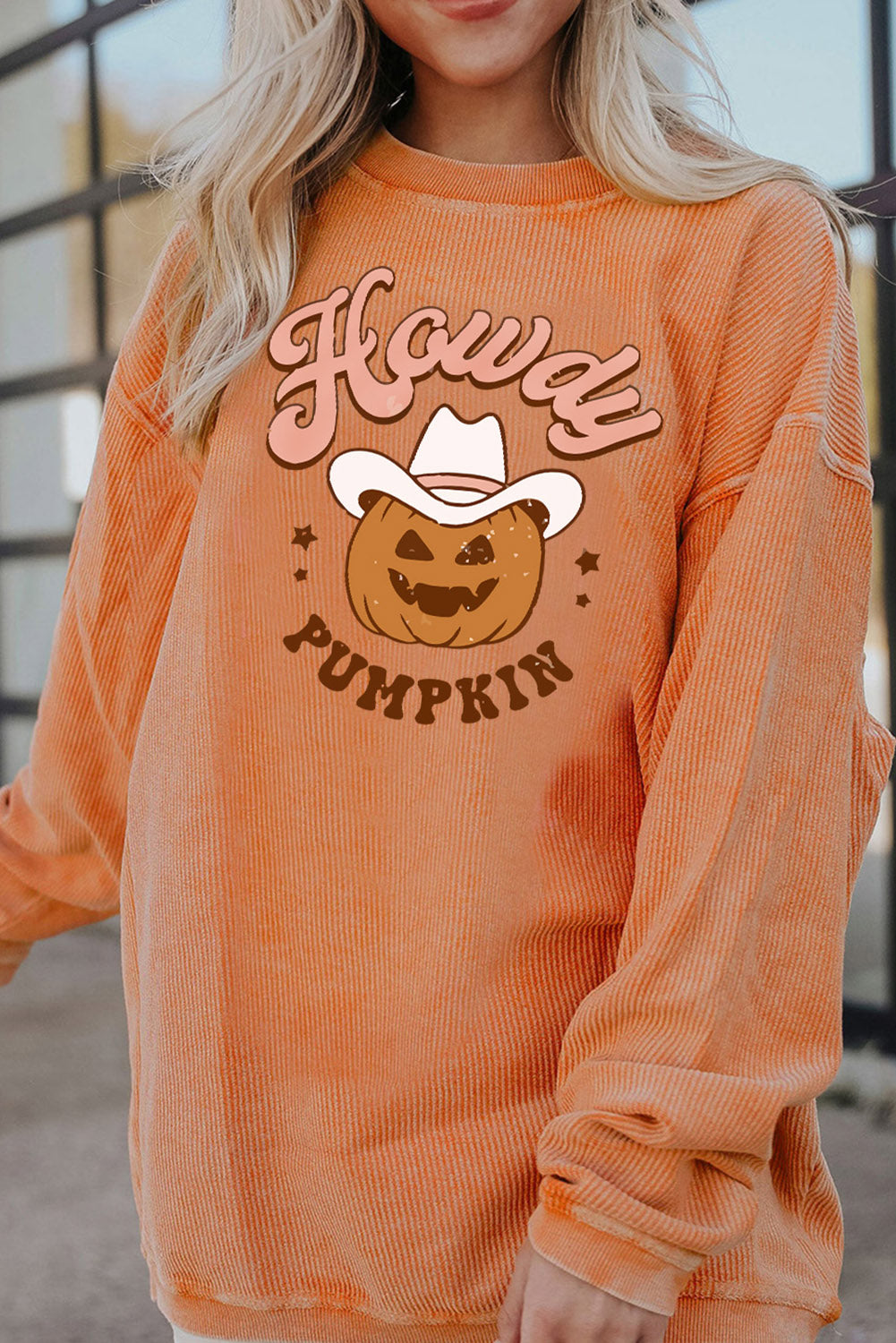 Orange THANKFUL Ribbed Corded Oversized Sweatshirt