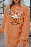 Orange Spooky Season Ghost Print Ribbed Pullover Sweatshirt