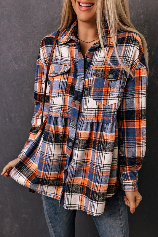 Plaid Button Down Ruffled Shirt Jacket