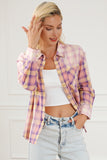 Purple Bleached Plaid Print Exposed Seam Shirt