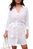 Striped Shirt Dress Beach Cover up with Belt